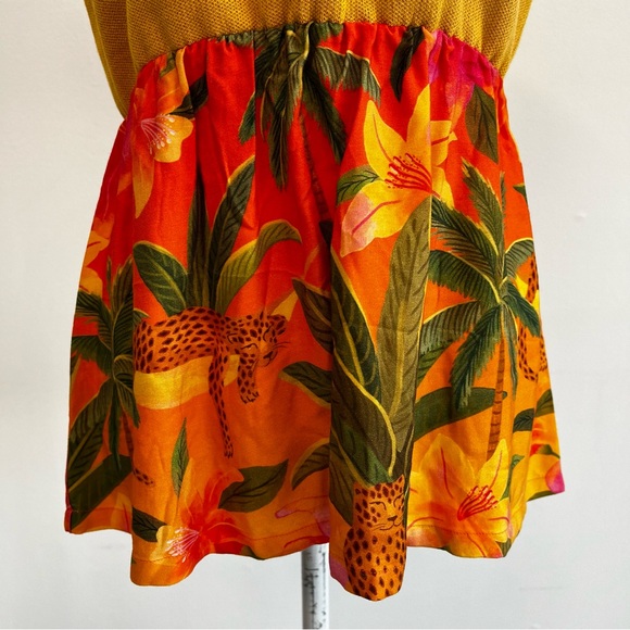Farm Rio for Anthropologie Yellow Knit Peplum Top with Satin Tropical Bottom - Picture 9 of 9